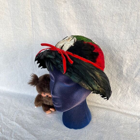 Original Jille' Vintage Multicolored Pheasant Feathered Hat, Women's 50s 60s Era - Picture 2 of 8